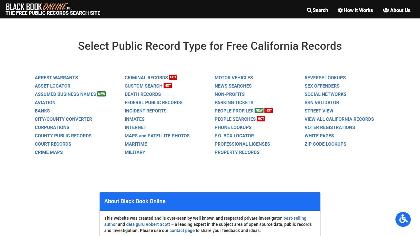 Free California Public Records Directory | Black Book Online